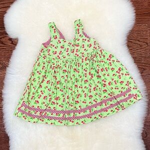 Cherry Print Green Dress with Gingham 12m